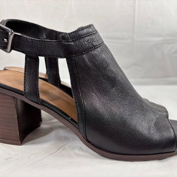 Franco Sarto Harlet Women’s Black Leather Peep Toe Slingback Heels size 9 - Picture 13 of 13